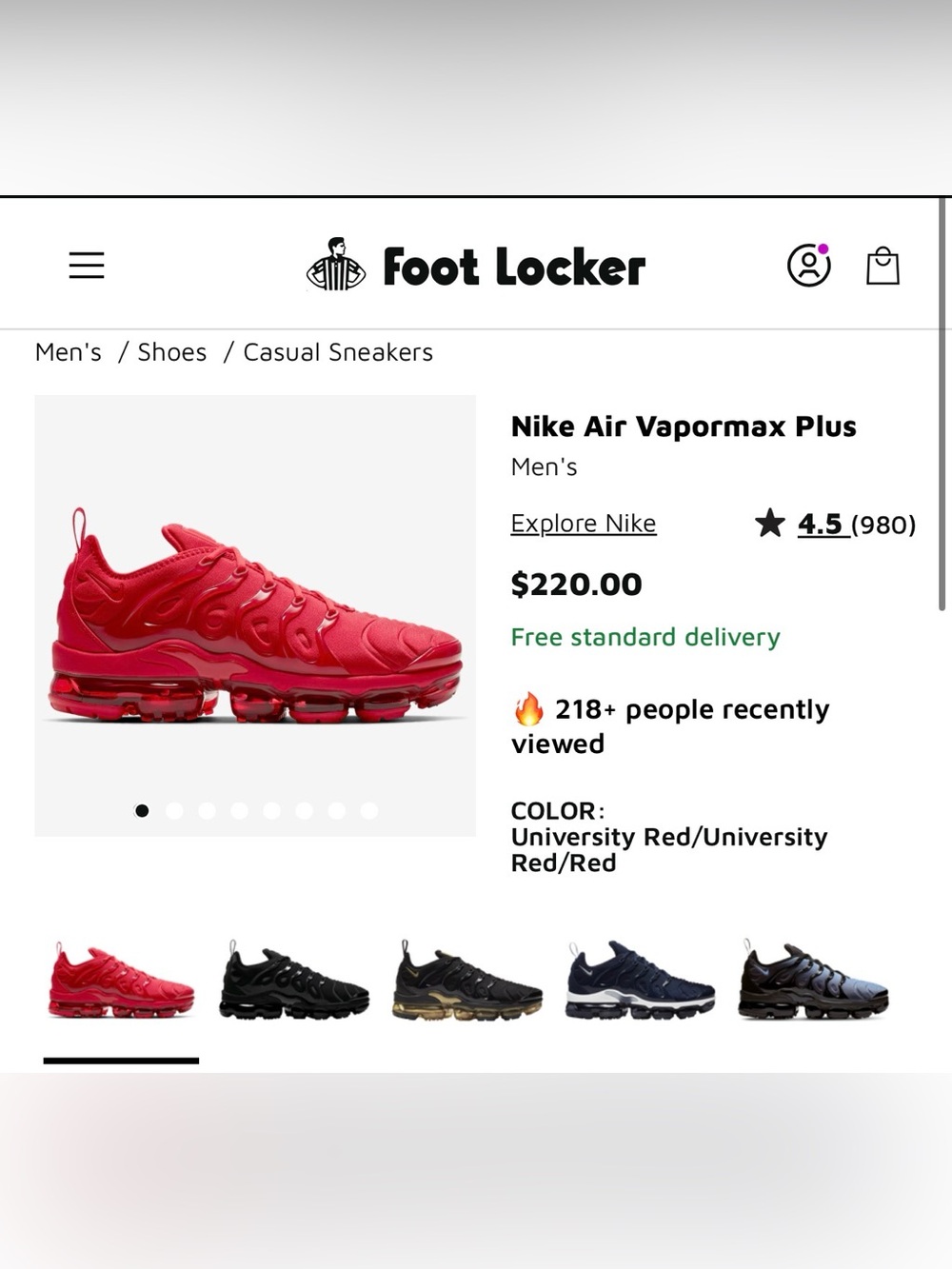 Nike Men's Vapormax Plus Sneakers in Red